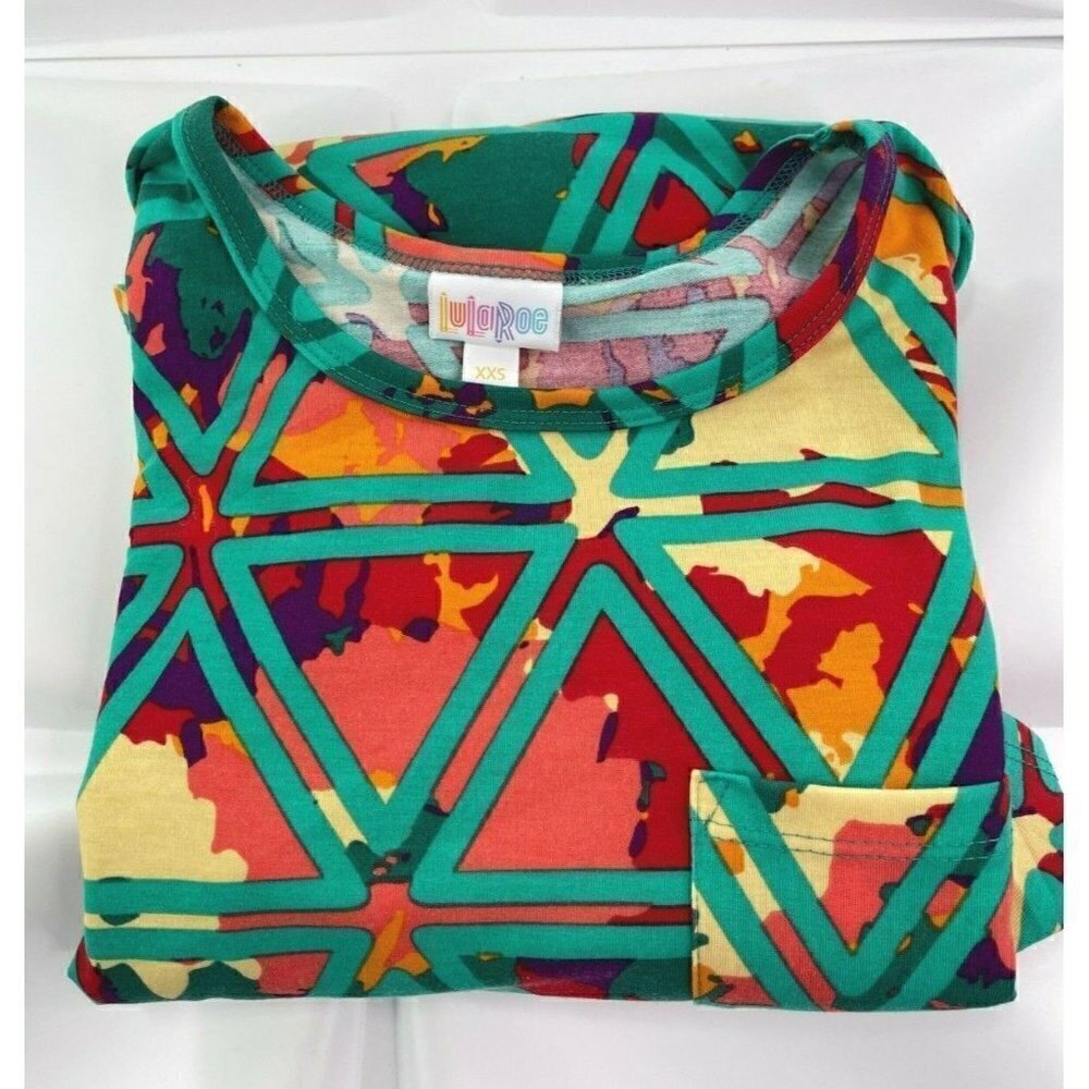LulaRoe Sz XXS Carly Geometric Triangle A Line Shift Swing Dress T-Shirt 2XS